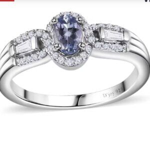 Peacock Tanzanite and White Zircon Halo Ring